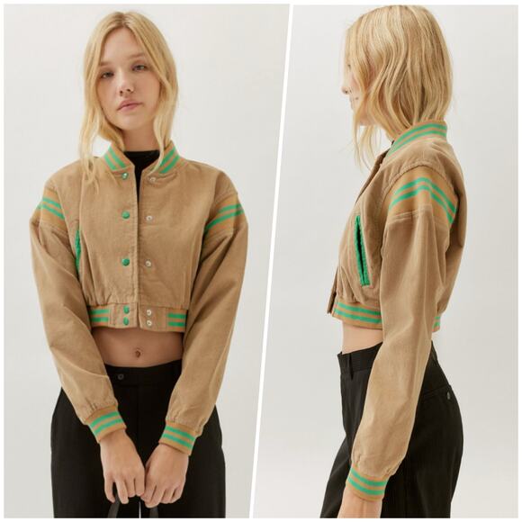 Urban Outfitters | Women | Corduroy Stripe Cropped Varsity Jacket | Size Small - Picture 16 of 16